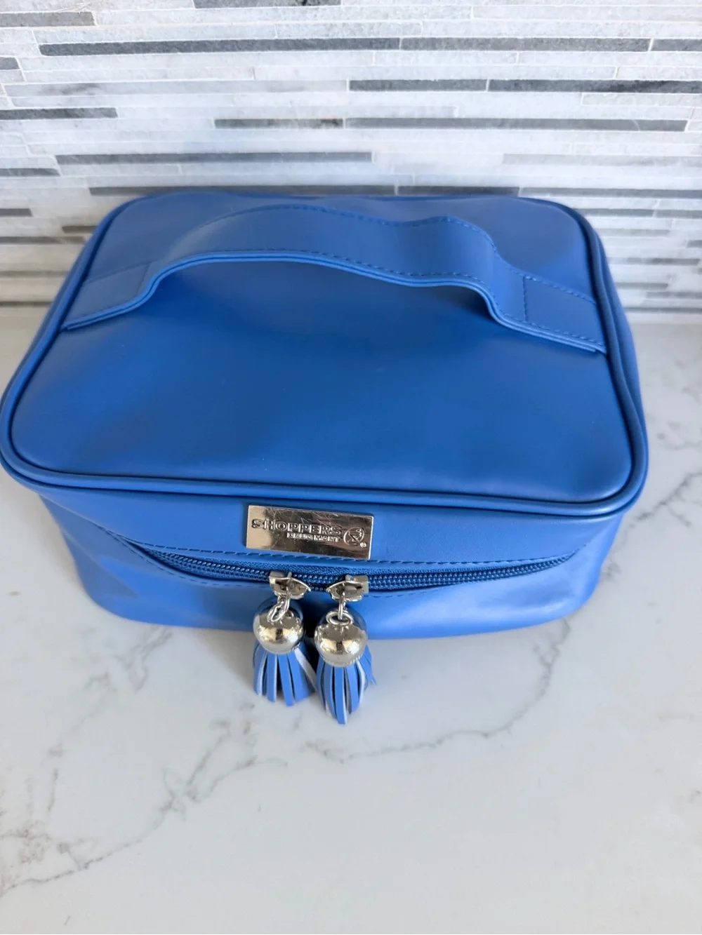 Blue Cosmetic Travel makeup bag Case with Tassel Zippers